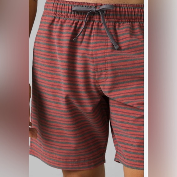 PrAna Men's XL Pull On Metric E-Waist Board 8" Stretch Shorts Rust Stripe NWT - Picture 3 of 15
